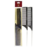 Carbon Comb Duo Set By Cricket For Unisex 2 Pc Set 1Pc Seamless Fine Tooth Pattern Metal Rattail Comb C50M 1Pc Seamless M