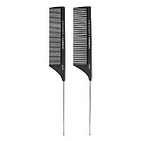 Carbon Comb Duo Set By Cricket For Unisex 2 Pc Set 1Pc Seamless Fine Tooth Pattern Metal Rattail Comb C50M 1Pc Seamless M