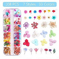 108Pcs Dried Flowers For Nail Art 33 Color Lovely Natural Flower Nail Art 2 Color Foil Nail Art Nail Art Accessories Kits D