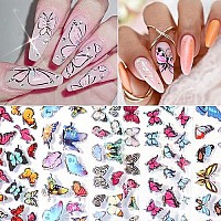 Butterfly Nail Foil Transfer Stickers Nail Art Supplies Foil Transfers Decals Holographic Starry Sky Laser Butterfly Colorful De