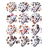 Kalolary 60 Sheets Halloween Nail Foil Transfer Sticker Pumpkin Spider Skull Ghost Witch Nail Decal Nail Transfer Foils For Hal