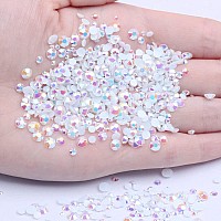 Mixed 1000Pcs 26Mm White Ab Resin Nail Rhinestones 3D Non Hotfix Glitter Round Flatback Nail Stones Strass Gems Diamonds Diy Na