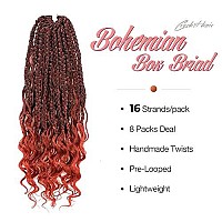 Toyotress Boho Box Braids Crochet Hair 12 Inch 8 Packs Ombre Orange Box Braids Crochet Hair Curly End Crochet Braids Short Pr