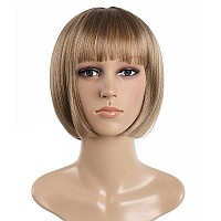 Syxlcygg Bob Wig Brown Short Wigs With Bangs Flame Retardant 10 Straight Silky Fluffy Womens Hair Wigs Synthetic Black Girl Da