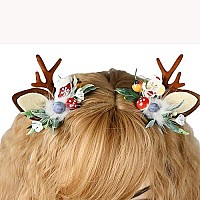 Toecwegr Christmas Reindeer Antlers Headband Hair Clips Hair Hoop Girl Holiday Beauty Headdress Antler Hairpin 3