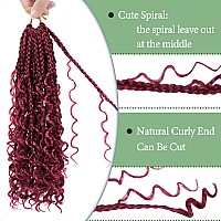 Goddess Box Braids Crochet Hair 12 Inch 8 Packs Red Burgundy Prelooped Bohemian Crochet Boho Box Braids With Curly Ends 3X Croc