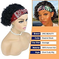 Vrz Short Curly Headband Wig Human Hair Wigs For Black Women Pixie Cut Kinky Curly Bob Glueless Half Wigs 150 Density Natural B