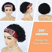 Vrz Short Curly Headband Wig Human Hair Wigs For Black Women Pixie Cut Kinky Curly Bob Glueless Half Wigs 150 Density Natural B