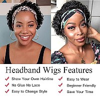 Vrz Short Curly Headband Wig Human Hair Wigs For Black Women Pixie Cut Kinky Curly Bob Glueless Half Wigs 150 Density Natural B