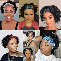 Vrz Short Curly Headband Wig Human Hair Wigs For Black Women Pixie Cut Kinky Curly Bob Glueless Half Wigs 150 Density Natural B