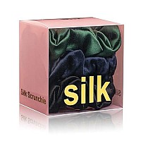 Silk Scrunchies For Hair 100 Mulberry Silk Hair Ties 3 Packblack Navy Blue Emerald