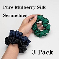 Silk Scrunchies For Hair 100 Mulberry Silk Hair Ties 3 Packblack Navy Blue Emerald