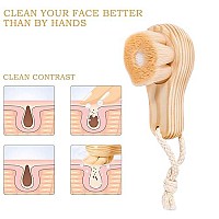 Beomeen Facial Cleansing Brush For Face Exfoliation Ultra Fine Soft Bristle Face Brush For Deep Pore Cleansing Wooden Handle S