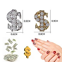 Silpecwee 30Pcs Dollar Sign Nail Charms Gold Silver Nail Jewels 3D Nail Art Charms Money Design Nail Rhinestone And Charms Nail