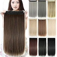 Imissu Long Natural Thick Hair Straight Clip In On Synthetic Hair Extensions Hairpieces For Women 28 Inches Mixed Brown