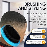 Encore The Barber 360 Wave Brush Medium Boar Bristle Curved Palm For Man Women Boys Girls Hair Wavesblue