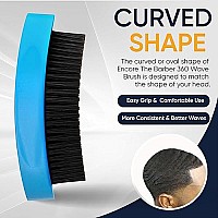 Encore The Barber 360 Wave Brush Medium Boar Bristle Curved Palm For Man Women Boys Girls Hair Wavesblue