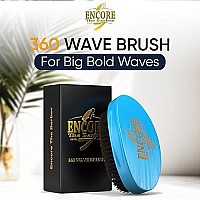 Encore The Barber 360 Wave Brush Medium Boar Bristle Curved Palm For Man Women Boys Girls Hair Wavesblue