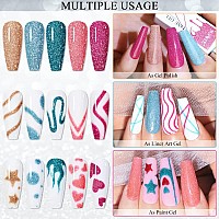 Supwee Reflective Painting Gel Liner Nail Art Set 8 Colors Disco Glitter Liner Gel Polish Silver Pink Glitter Nail Liner Gel Po