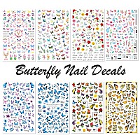 Butterfly Nail Art Stickers 3D Selfadhesive Nail Decals Colorful Butterflies Spring Flowers Nail Designs For Acrylic Nails Sup