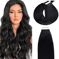 Loxxy Real Remy Human Hair Extensions Tape In Invisible Silky Straight Double Sided Jet Black Natural Hair Extensions Tape In Fu