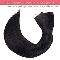 Loxxy Real Remy Human Hair Extensions Tape In Invisible Silky Straight Double Sided Jet Black Natural Hair Extensions Tape In Fu