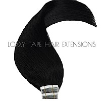 Loxxy Real Remy Human Hair Extensions Tape In Invisible Silky Straight Double Sided Jet Black Natural Hair Extensions Tape In Fu