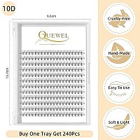 Quewel Cluster Lashes 240Pcs Individual Lashes 10D 010D Curl 10Mm Knotfree Lash Extensions Clusters Lashes Softnatural False