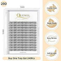 Quewel Cluster Lashes 240Pcs Individual Lashes 20D 007C Curl 16Mm Knotfree Lash Extensions Clusters Lashes Softnatural False