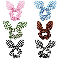 Jaciya Hair Ties Set Of 6 Buffalo Plaid And Checkerboard Scrunchies With Bow Bunny Ears And Tail Hair Accessories For Women