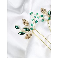 Brihasory Emerald Green Rhinestone Hair Pins Wedding Hair Accessories For Women Handmade Bridesmaid Gifts Bridal Hair Clips Prom