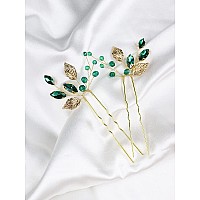 Brihasory Emerald Green Rhinestone Hair Pins Wedding Hair Accessories For Women Handmade Bridesmaid Gifts Bridal Hair Clips Prom