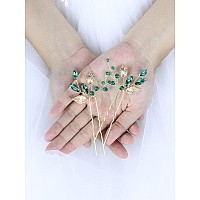 Brihasory Emerald Green Rhinestone Hair Pins Wedding Hair Accessories For Women Handmade Bridesmaid Gifts Bridal Hair Clips Prom