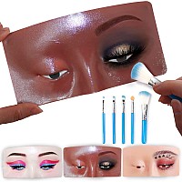 Bueuo Makeup Practice Face Board 3D Reusable Silicone Makeup Mannequin Face With 5Pcs Makeup Brush Eye Makeup Practice Face Fo