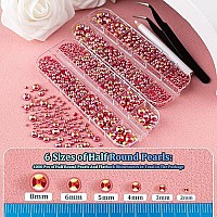 4000 Pcs Half Round Pearls And Rhinestones Flat Back Red Ab Half Pearls And Ab Round Crystal Gem Kit With Tweezer And Pickup Pe