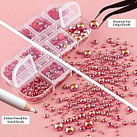 4000 Pcs Half Round Pearls And Rhinestones Flat Back Red Ab Half Pearls And Ab Round Crystal Gem Kit With Tweezer And Pickup Pe