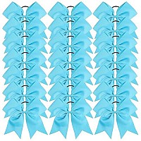 Oaoleer 21Pcs 8 Large Cheer Bows Sky Blue Bows Jumbo Cheerleader Bow With Ponytail Holder Elastic Band Handmade For Cheerleadi