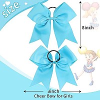 Oaoleer 21Pcs 8 Large Cheer Bows Sky Blue Bows Jumbo Cheerleader Bow With Ponytail Holder Elastic Band Handmade For Cheerleadi