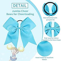 Oaoleer 21Pcs 8 Large Cheer Bows Sky Blue Bows Jumbo Cheerleader Bow With Ponytail Holder Elastic Band Handmade For Cheerleadi