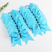 Oaoleer 21Pcs 8 Large Cheer Bows Sky Blue Bows Jumbo Cheerleader Bow With Ponytail Holder Elastic Band Handmade For Cheerleadi