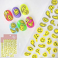 Graffiti Fun Nail Art Stickers Decals Abstract Yellow Twisted Face Nail Art Sticker 3D Self Adhesive Diy Design Fashion Trend Gl