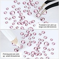 4240Pcs Flatback Pink Rhinestones Glass Crystal Gemstones For Nail Art Jewels Makeup Shiny Round With Tweezers And Picking Pen