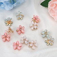 Ahoney 12Pcs Small Hair Clips Crystal Mini Flower Barrettes Decorations For Women Fine Hair Alligator Bling Hairpins 3 Colors