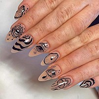 Imsohot Medium Press On Nails Almond Fake Nails Stiletto Glossy Acrylic Nails Black Eye False Nails With Designs Glue On Nails F