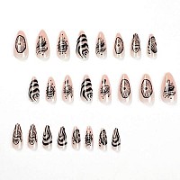 Imsohot Medium Press On Nails Almond Fake Nails Stiletto Glossy Acrylic Nails Black Eye False Nails With Designs Glue On Nails F