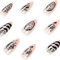 Imsohot Medium Press On Nails Almond Fake Nails Stiletto Glossy Acrylic Nails Black Eye False Nails With Designs Glue On Nails F