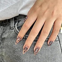 Imsohot Medium Press On Nails Almond Fake Nails Stiletto Glossy Acrylic Nails Black Eye False Nails With Designs Glue On Nails F