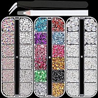 3 Boxes Of Flat Back Nail Art Crystal Rhinestonespearl Set 5 Colorfulabtransparent White Rhinestonehalf Round Whiteab Pearl