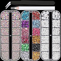 3 Boxes Of Flat Back Nail Art Crystal Rhinestonespearl Set 8 Colorfulab Rhinestonehalf Round White Pearl With Picker Pencil A