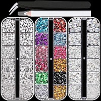 3 Boxes Of Flat Back Nail Art Crystal Rhinestonespearl Set 17 Colorfultransparent White Rhinestonehalf Round Whiteab Pearl Wi